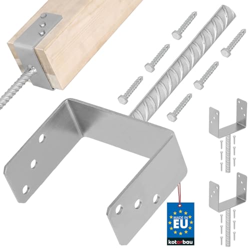 KOTARBAU® 2 x Support De Poteau En U De 151 Mm Galvanisé Pour Ancrage En Béton | Support Poteau À Enfoncer | Support Poteau Bois | Pied Poteau | Fixation Poteau Bois | Pied De Poteau À Sceller