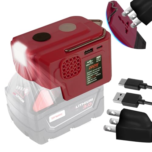 200W Power Inverter for Craftsman 20V Battery with 1 USB 1 Type C DC 20V to AC 110V Battery Inverter. for Compliances Such as Phones Tablet Razors