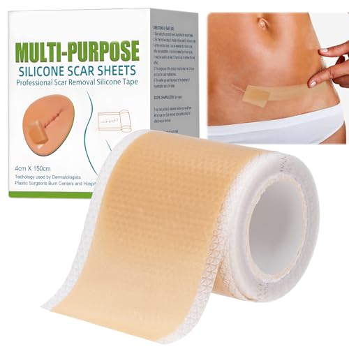 Cinta de Silicona para Cicatrices, Silicone Scar Tape Silikonpflaster für Narben,Wiederverwendbar Silicone Scar Tape für Narben Durch C-Sektion Operationen,Verbrennungen,Keloid (4cmx150cm)