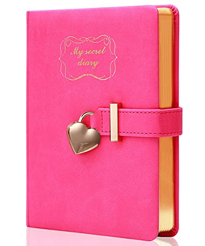 CAGIE Heart Shaped Lock Diary, Girls Diary with Lock and Key, Leather Locking Journal for Women, Secret Personal Organizers Gift, Rose Red CAGIE Heart Shaped Lock Diary, Girls Diary with Lock and Key, Leather Locking Journal for Women, Secret Personal Organizers Gift, Rose Red