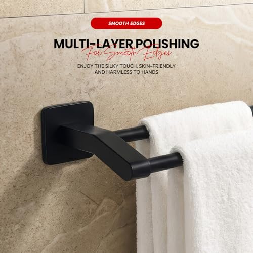 Image of Amazon Basics 24 Inch Bathroom Towel Hanger for Wall - Space Aluminum Towel Rod | Self Adhesive No Drill Rustproof Modern Towel Bar Rack for Bathroom & Kitchen