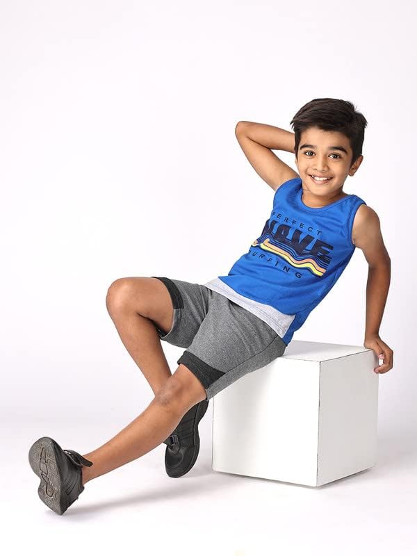 Image of TotzTouch Kids Dress For Boys T shirt | Shorts Set Summer Dress Cotton Sleeveless Tee Shirt Half Pants Clothing Set (Colors Blue, Red, Green Tops & Navy, Black, Grey Shorts) Age 1 years to 15 years