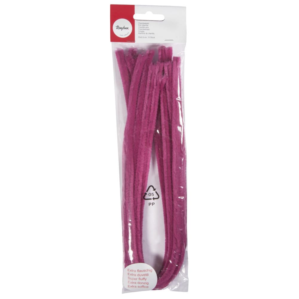 Rayher 5210633 Chenille Wire 50 cm Thickness 9 mm Pack of 10 Pink