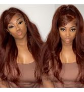 Sunber Lace Front Wigs Human Hair Reddish Brown Yaki Straight 13x4 Transparent Lace Frontal Human...