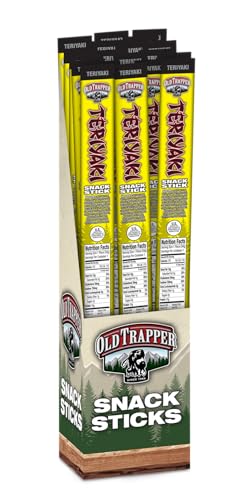 Image of Old Trapper Teriyaki Snack Sticks, 1.2-Ounce Individually Wrapped Packages, Natural Wood Smoked Meat Snacks, 11 Grams of Protein per Serving (Pack of 24)