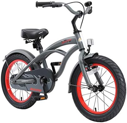 BIKESTAR Safety Sport Kids Bike Bicycle with sidestand for Age 4 Year Old Children | 16 Inch Cruiser Edition for Boys Girls | Grey