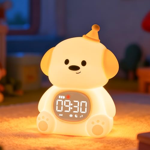 Image of Dog Alarm Clock with Night Light for Kids with Sleep Training and Sound Machine, Rechargeable Silicone Lamp OK to Wake Clock,Cute Animal Tabletop Lamp, Perfect Sleep Companion for Boys Girls