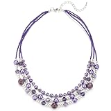 Noessla Beaded Statement Necklaces for Women Layered Chunky Bead Necklace Fashion Costume Jewelry Gifts for Mom(Purple)