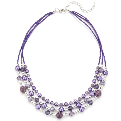Noessla Beaded Statement Necklaces for Women Layered Chunky Bead Necklace Fashion Costume Jewelry Gifts for Mom(Purple)
