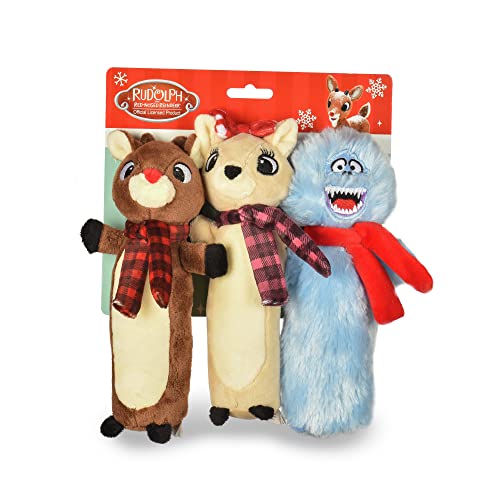 Rudolph The Red Nosed Reindeer Bobo Body 3 Pack Plush Dog Toys | Rudolph & Friends Squeaky Dog Chew Toys for Christmas