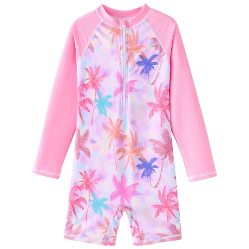 Image of UMELOK Girls Long Sleeve Rash Guard One Piece Swimsuits with UV Protection Sunsuit