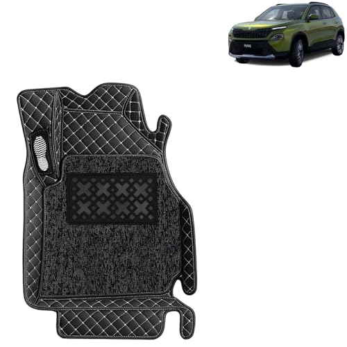 Image of KINGSWAY Accessories Premium 7D Car Foot Mats Only Compatible with Skoda Kylaq (Year 2024 Onwards) All Model, Set of 3 Pcs, 100% Waterproof & Washable Luxury 7D Car Floor Mats, Classic Black