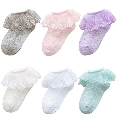 vanberfia Summer Ruffles Lace Frilly Socks for Newborn Infant Toddler Baby Girls (CLL0190, XL(4-6T))