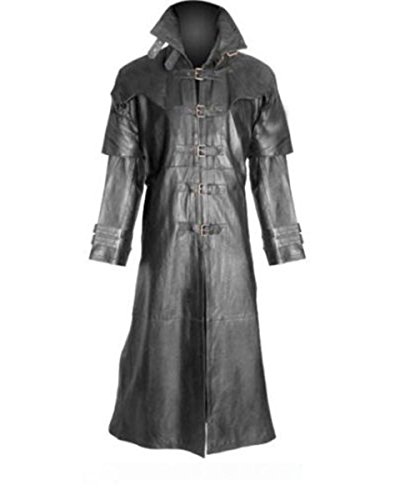 Mens REAL Black Leather Goth Matrix Trench Coat Steampunk Gothic Van Helsing- T5 (Large)