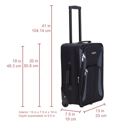 Image of Rockland Fashion Softside 2 Piece Luggage Set, Expandable, (14 inch Tote /19 inch Upright), Black Gray
