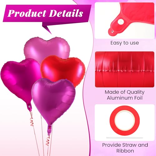 Image of 12 Pcs Colorful Heart Balloons,18 Inch Heart Foil Balloons Love Balloon Valentine Balloon for Birthday Party Wedding Engagement Party Baby Shower Valentine Day Decorations