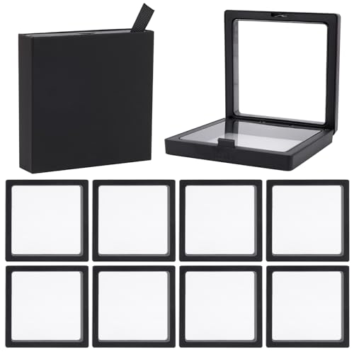 Framendino, 20 Pack Black 3D Floating Frame Display Case 3.5x3.5x0.8 Challenge Coin Holder Stands Jewelry Storage Box for AA Medallion Gems (Pull-Out Style)