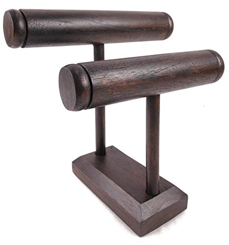 Puerta de pulsera y relojes de gourmet-Expositor de joyas 2 Varillas de madera teñida, color marrón