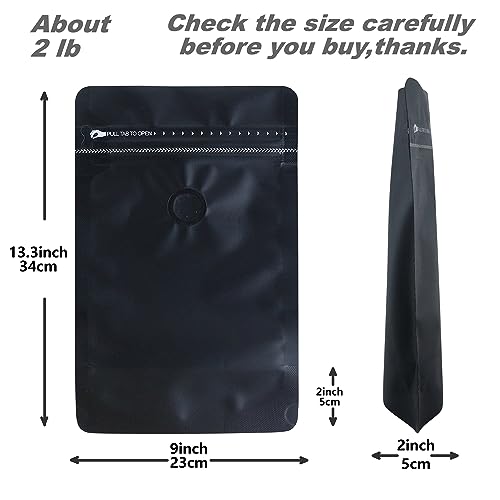 150 Pack Stand up Coffee Bean Bag with Valve Matte Metallic Ziplock Bags Heat-Sealable Resealable Solid Color Pouches for Food Storage (Black,9 * 13.3 inch,2 lb) - Image 4