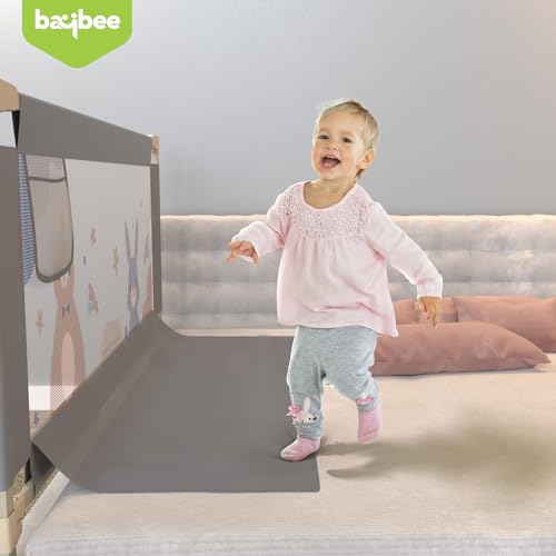 Image of BAYBEE Baby Bed Rail Guard (150x80cm), Bedrail for Baby Safety with 28 Height Adjustable, Portable Bed Side Protector for Babies Falling | Foldable Single Side Bed Railing, 2 Side, (Grey)