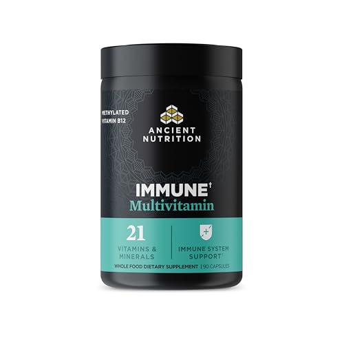 Ancient Nutrition Multivitamin for Immune Support, Immune, 21 Vitamins and Minerals with Vitamin D & C, Turmeric, Supports Immunity, Stress Relief and Heart Health, Keto Friendly, 90 Capsules