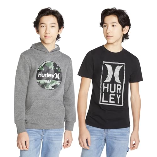 Hurley Boys' 2 Pack Hoodie and Tee Set (US, Numeric, 7, 8, Regular, Grey/Black)