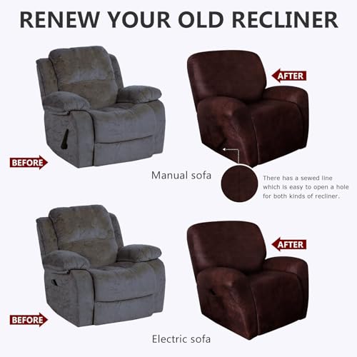 Image of molasofa Recliner Chair Covers 4-Pieces Leather Like Large Recliner Chairs Covers with Pocket Waterproof Non Slip Stretch Recliner Slipcover for Lazy Boy Recliner Chair Washable (Red)