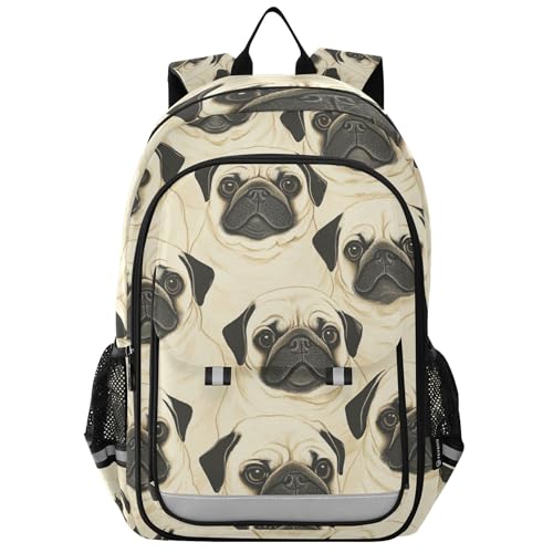 Pugs Dogs Backpack Lightweight Daypack Laptop Backpack School Elementary Travel Computer Bookbag