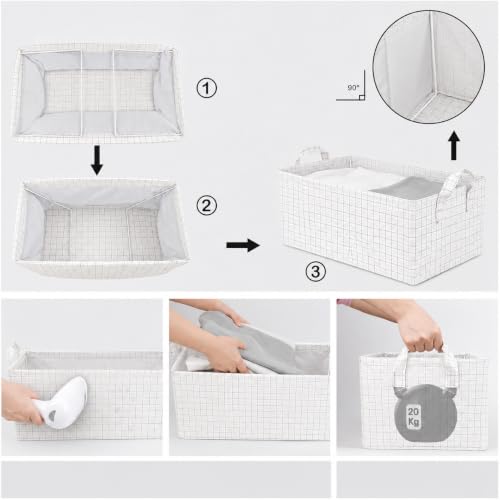 Image of HomeCloud Foldable Cloth Basket for Storage with Metal Frame and Handles, Clothes Organizer for Wardrobe, Clothing Storage Solutions (Off White, Set of 4)