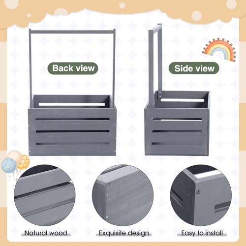 Image of Barydat Wooden Baby Shower Crate Closet Basket with Handle Baby Announcement Sign Garland Hangers Large Letter, Wooden Gift Crate, Letters for Pregnancy New Parent Party(Gray)