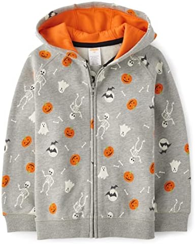 Gymboree Boys and Toddler Long Sleeve Zip Up Hoodie Sweatshirt, Halloween Heather Grey, 12-18 Months (3033872)
