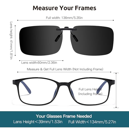 VIEWBETTER® 3PCS Polarized Clip On Sunglasses Over Glasses for Men Women UV Protection (Non-Flip Up) V3093