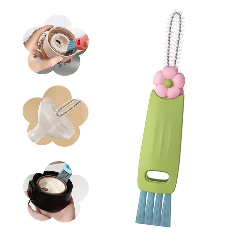 Image of Moonboat 3 in 1 Cup Lid Cleaning Brush, 2024 New Portable Crevice Cleaning Brush Set for Baby Bottle Gap Tight Spaces Cup, Rotatable Cup Lid Cleaner Cup Mouth Scrubber, A-green