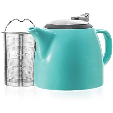 Tealyra - Drago Ceramic Small Teapot Turquoise - 650ml (2-3 Cups) - with Stainless Steel Lid and Extra-Fine Infuser for Loose Leaf Tea Cover