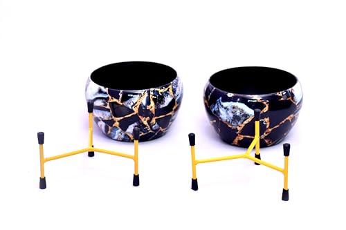 Image of Amazon Brand - Solimo Tripod Stand | Set of 2 | Flower Design | Iron | Black