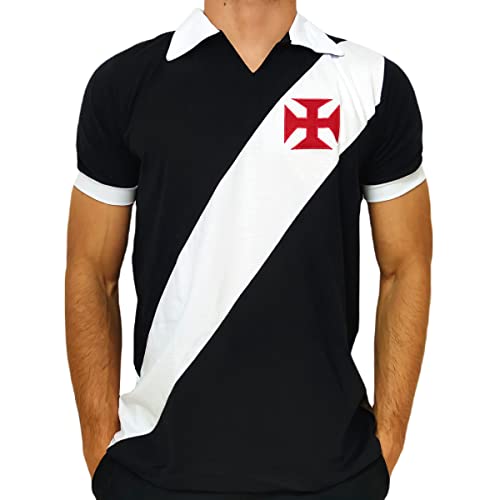 Camisa Vasco da Gama Retro Polo Paris 1957 Preta - Masculino Tamanho:M;Cor:Preto