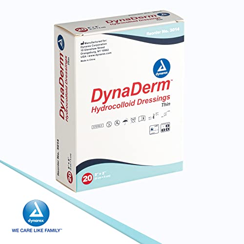 Dynarex Dynaderm Hydrocolloid Dressings, Sterile Moist Bandages Used For All Kinds Of Wounds, 2" X 2," Thin & Latex-Free, Ships In Peel-Down Patches, 1 Box Of 20 Dynaderm Hydrocolloid Dressings #TOP7