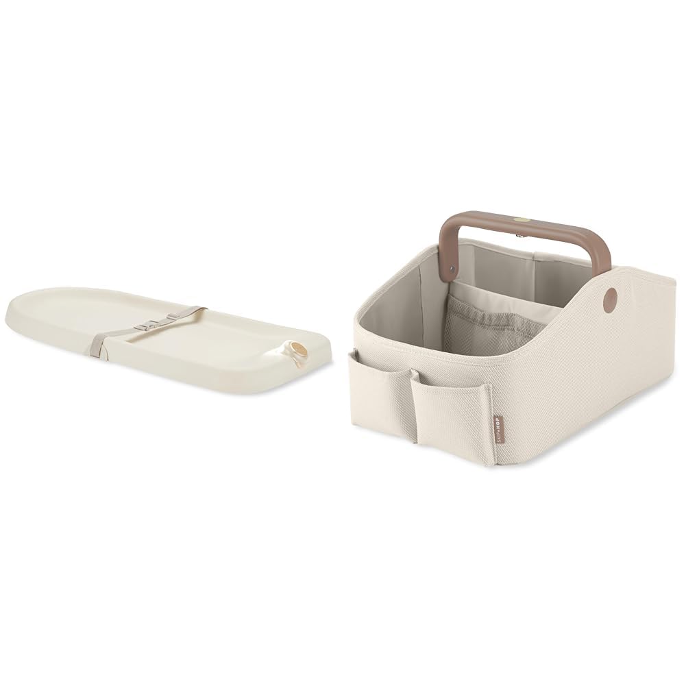 Skip Hop Light-Up Changing Pad Oat + Skip Hop Diaper Caddy Organizer with Touch Sensor Night Light Oat