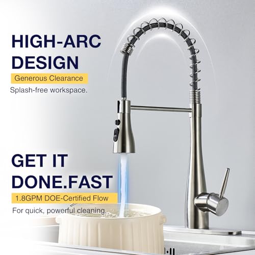 Image of Kitchen Faucets with Pull Down Sprayer, High Arc Single Handle Classic Stainless Steel Sink Faucet 1 or 3 Hole, Suitable for Farmhouse Camper Laundry Rv Bar, Brushed Nickel