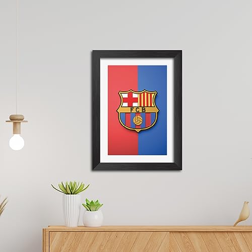 Image of TenorArts Barcelona Poster Football 3D Textured Logo Print Laminated Photo Frame Painting with Matt Finish Black Tectures (9 inches x 12inches)