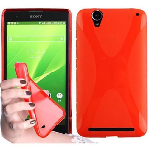 Cadorabo Hülle kompatibel mit Sony Xperia T2 Ultra Schutzhülle TPU Silikon Hülle X-Line Design Slim Kratzfest Weiche Gummi mit R&umschutz Hülle Hülle für Sony Xperia T2 Ultra in Rot