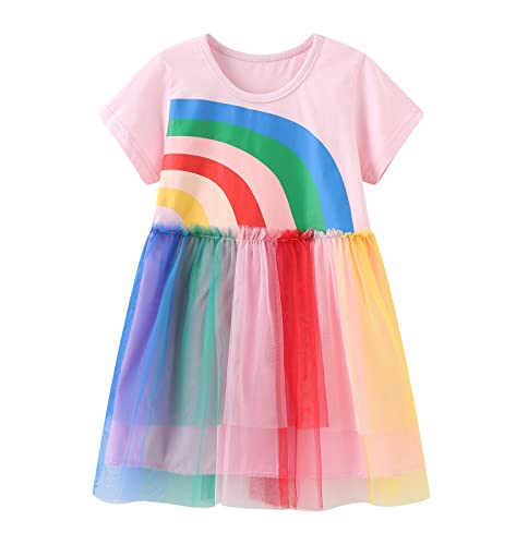 HILEELANG Toddler Girls Short Sleeve Dress Easter Cotton Casual Summer Appliques Shirt Jersey Dresses