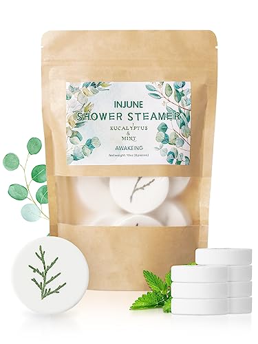 INJUNE Mint Shower Steamers Birthday Gifts for Women, Eucalyptus for Shower, Relax Bridal Shower Gifts, Eucalyptus Aromatherapy Bath Bombs 8 Pieces with Cypress Branch, 280g
