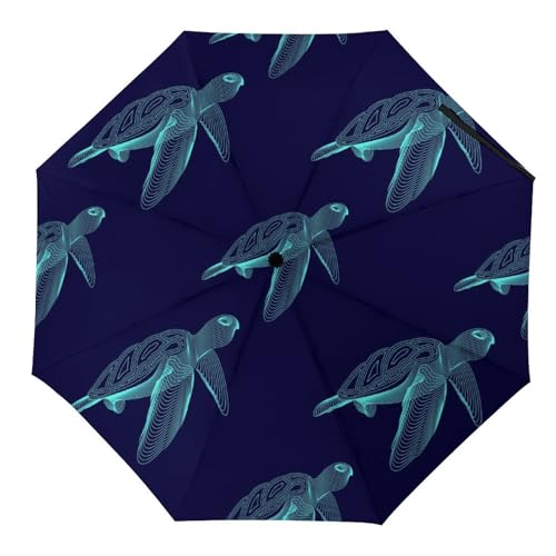 Parapluie compact automatique contre les averses soudaines, modèle pliant tortue bleue