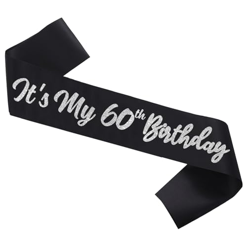 Black It's My 60th Birthday Sash Funny 60th Birthday Sash 60th Birthday Gifts for Girls with Glitter Letter Silver