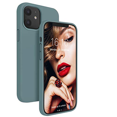 JASBON Case for iPhone 12 Mini 5.4 inch (2020), Liquid Silicone Shockproof Phone Case Rubber Cover with Flexible Protective Raised Edges Cases Compatible for iPhone 12 Mini - Pine Green