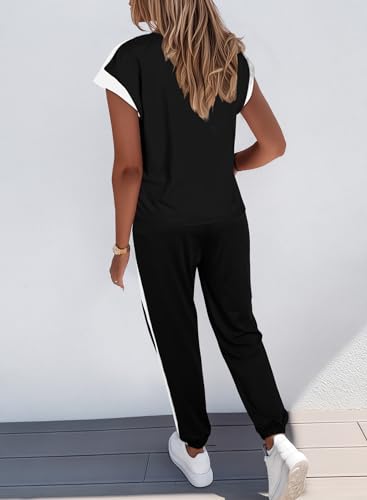 Dokotoo 2 Piece Sets for Women Summer Outfits Sweatsuit Colorblock Comfy Lounge Sets Short Sleeve Jogger Matching Sets Women Clothing Pajama Sets Womens Fashion — view 3