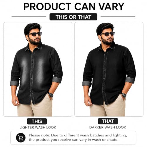 DESIGNALLY Men's Washed Denim Shirt, Dark Grey - Image 3