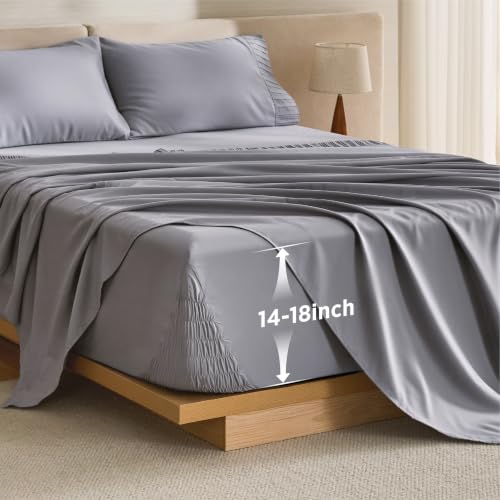 Bedsure Stay Put Deep Pocket Full Sheets, Non Slip for Mattresses Up to 18'