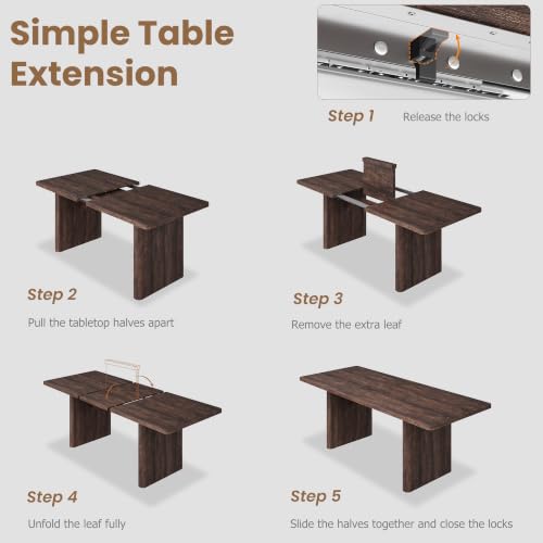 Image of GarveeHome Rectangular 63 inch-82.7 inch Extendable Dining Table with Round Corner | Spacious, Sturdy, Stable, Farmhouse, Scratch-Resistant, Durable, Easy to Assemble, Matches Any Chair Style, Sturdy Base